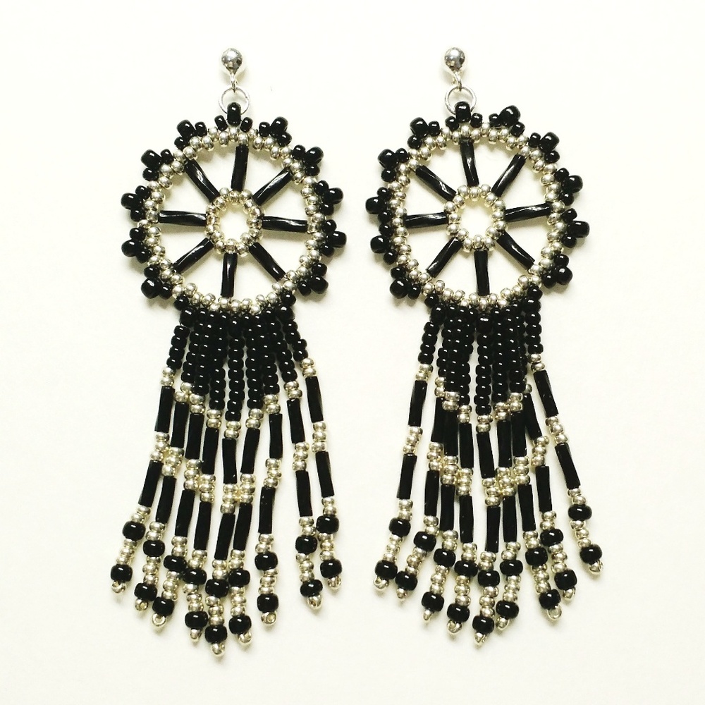 Handmade Dream Catcher Long Beaded Dangle Earrings